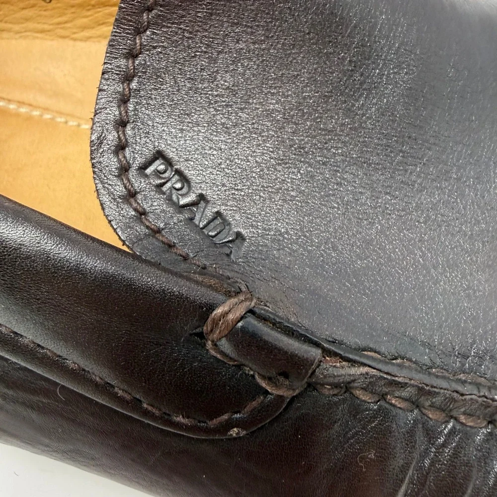 Prada Mens‎ 2D 1101 Dark Brown Leather Driving Moccasins  Mocs Loafers Shoes 8